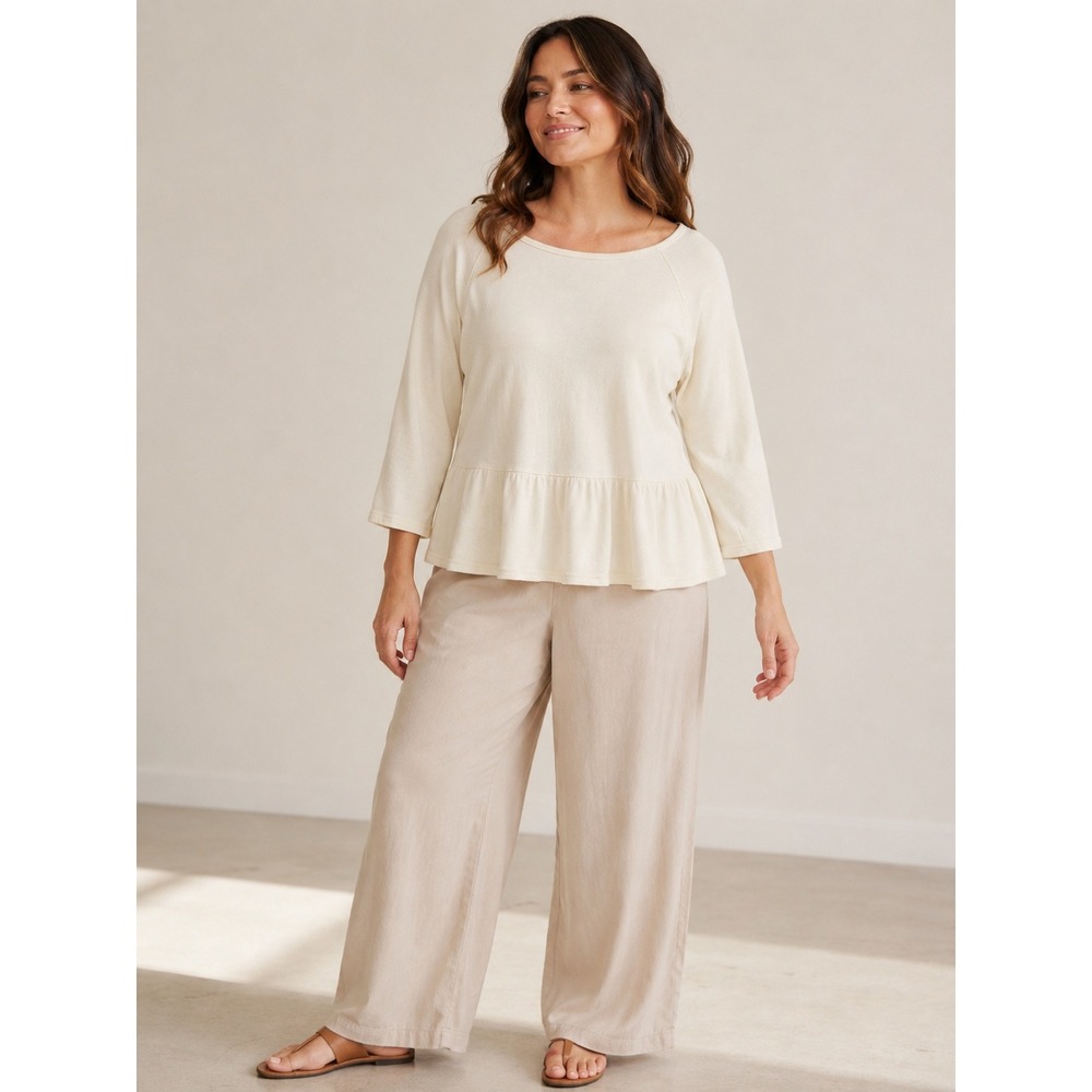Aerie‎ Cream Peplum Sweatshirt Raglan 3/4 Sleeve Scoop Neck XXL